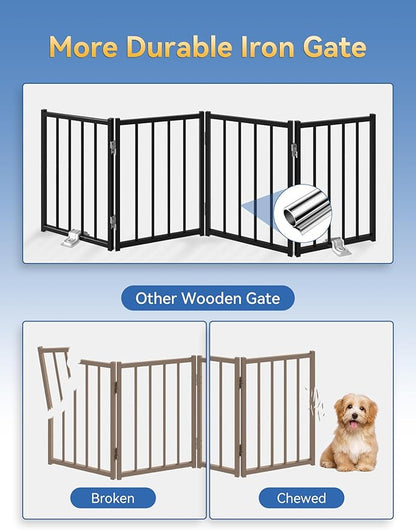 BFNN Metal Short Dog Gate, 16.5" High to Step-Over, Free Standing Foldable Pet Gate, Up to 72" Wide Puppy Fence for Stairs and Doorways, Indoor & Outdoor Use, No Drilling and No Assembly, Black