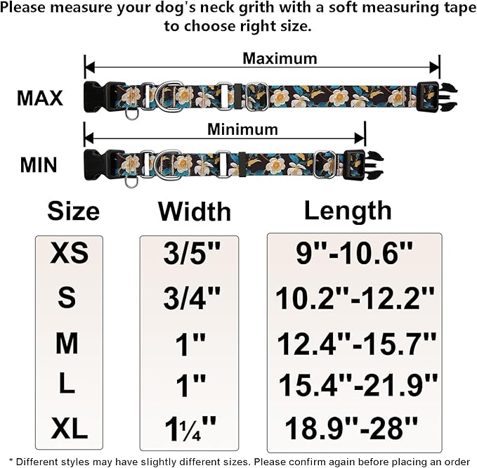 Martingale Collar for Dogs with Buckle Pretty Cute Floral Nylon Dog Collars for Medium Dogs (Luxury Golden Flowers, Medium)