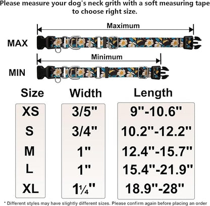 Martingale Collar for Dogs Floral Dog Collars for Small Medium Large Dogs with Buckle Adjustable Soft Nylon Dog Collar (Luxury Golden Flowers, Large)