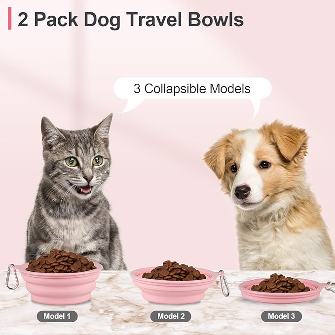 Kytely Collapsible Dog Bowls for Travel, 2Pack Dog Portable Water Bowl, Foldable Pet Food Bowl with Clasp, Pet Cat Feeding Cup Dish for Traveling, Walking, Hiking