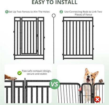 Dog Fence Outdoor Indoor, 40 Inch Height 48 Panels Dog Playpen for Large/Medium/Small Dogs Metal Dog Pen for Yard Camping and RV | Black-Silver