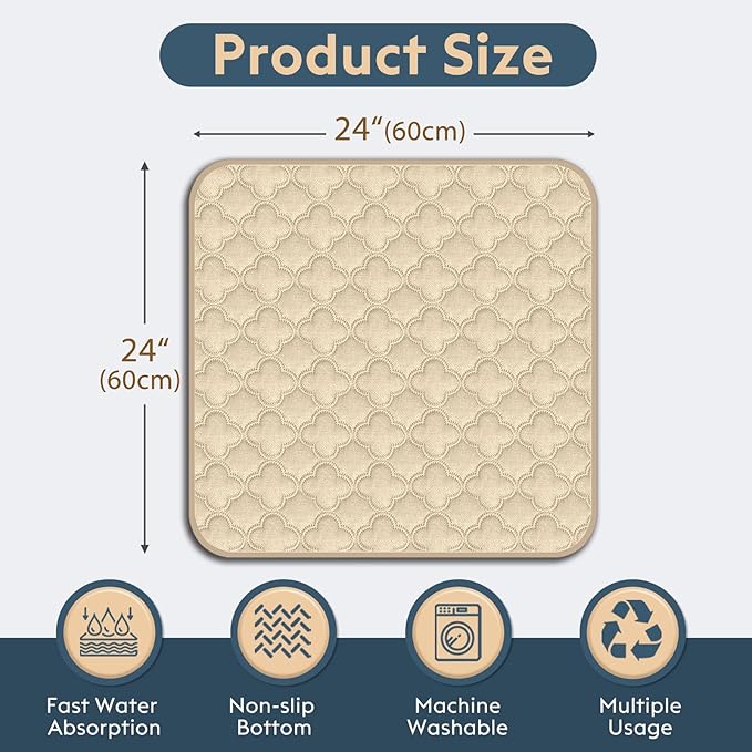 FunFurry Washable Pee Pads for Dogs - 2 Pack Reusable Waterproof Puppy Training Pads, Super Absorbent with Dog Paw Shape Non-Slip Backing (Cream, 24" X 24" - 2 Pack)