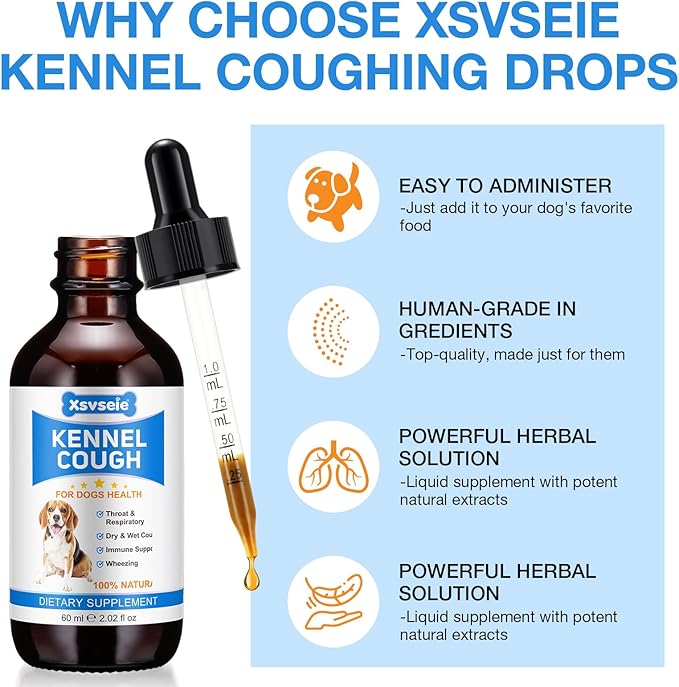 Xsvseie Kennel Cough Treatment Drops for Dogs, Natural Dog Supplement Herbal Kennel Cough Drops for All Breeds & Size Dog