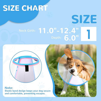 Soft Dog Cone Collar for Dogs After Surgery, Transparent Cone for Dogs to Stop Licking, Breathable Dog Neck Cone for Small Medium Large Dog, Adjustable Elizabethan Pet Recovery Collar (Pink, Size 1)