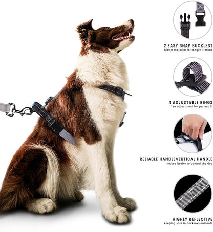 Roses&Poetry Dog Harness for Large Dogs, No-Pull Dog Harness and Leash Set Adjustable Reflective, Dog Vest Harnesses Comfort Padded Handle, Pet Harness for Training Outdoor Walking（BlackGray-L