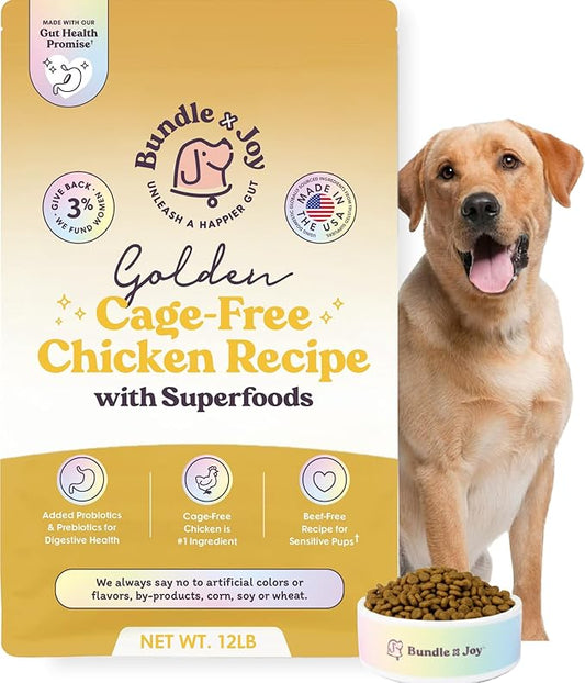 Bundle x Joy Superfood Dry Dog Food - Pet Food for Small, Medium and Large Breeds - Made with Real Ingredients - Nutrient Dense Probiotic Dog Food to Support Healthy Digestion (12 Pound, Chicken)