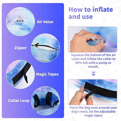 Dog Cone, Y-blue Cone Collar Inflatable Dog Neck Collar Recovery E-Collar Alternative, Cat Donut Collar After Surgery for Dogs and Cats(Purple Blue, M+)