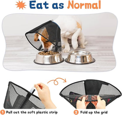 Dog Cone Collar to Stop Licking: Soft Mesh Recovery Collar After Surgery with Detachable Pad, Elizabeth Cone Alternative for Large Medium, Small Dogs, Normal Eating and Drinking (S,Black and Blue)