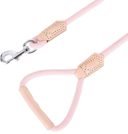 Mile High Life | Premium Leather Dog Leash | Strong Rope Leash | Leather Handle | Zinc Alloy Strong Clasp | Small Medium Large Dogs | 4/5/6 Feet(Pink, 60 Inch (Pack of 1))