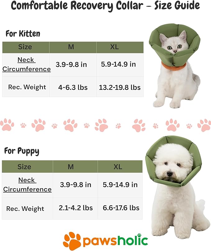 Lightweight Cat Cone Collar, Waterproof Soft Recovery E-Collar for Cats & Small Dogs, Adjustable Protective Elizabethan Collar to Prevent Licking & Biting, Easy-Clean Quick-Dry Design, Green XL Size