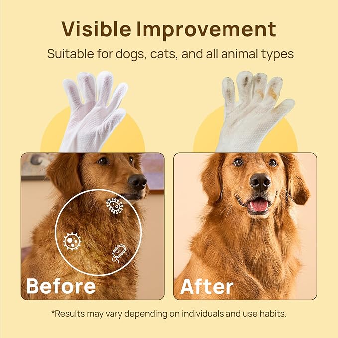 HICC PET Cleaning Deodorizing Glove Wipes for Dogs & Cats, Vet Recommended Hypoallergenic Hydrating & Nourish Fur Pet Grooming Glove Wipes, Pet Bathing Wipes for Horse Coat Care,20pcs Verbena Scent