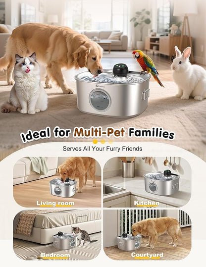 Dog Water Bowl Dispenser, 10L/2.64Gal/338 Oz Automatic Dog Water Fountain with APP & 2.4G WiFi, 5-Filtered Stainless Steel Pet Water Fountain Quiet for Large Dogs Inside and Multi-Pet Home