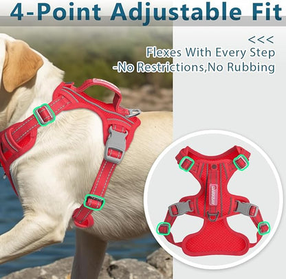 BARKBAY Dog Harness No Pull with ID Tag Pocket - Heavy Duty, Reflective, Easy Control for Large Dogs(Red,XL)