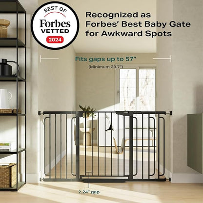 Cumbor 29.7-57" Extra Wide Baby Gate for Stairs, Mom's Choice Awards Winner-Dog Gate for Doorways, Pressure Mounted Walk Through Safety Child Gate for Kids Toddler, Tall Pet Puppy Fence Gate, Black