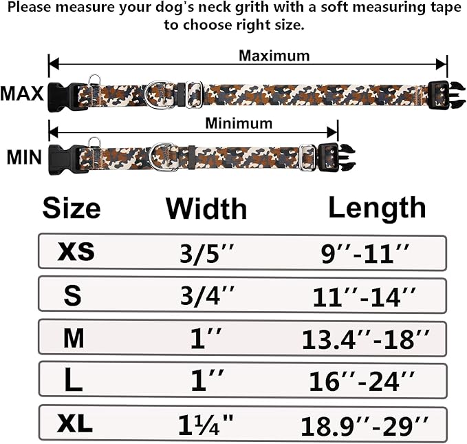 Martingale Collar for Dogs with Buckle No Pull Adjustable Nylon Limited Slip Training Dog Collars (Camouflage, Large)