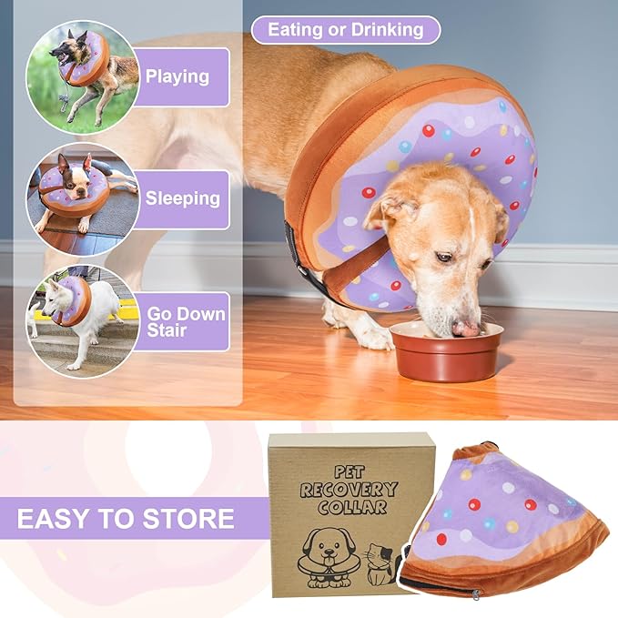 BEAUTYZOO Dog Cone Alternative After Surgery for Large Medium Small Dogs, Soft Inflatable Cone Collar for Dogs Cats, Pet Neck Donut E Collar Dog Recovery Collars to Stop Licking, Purple Donut, S