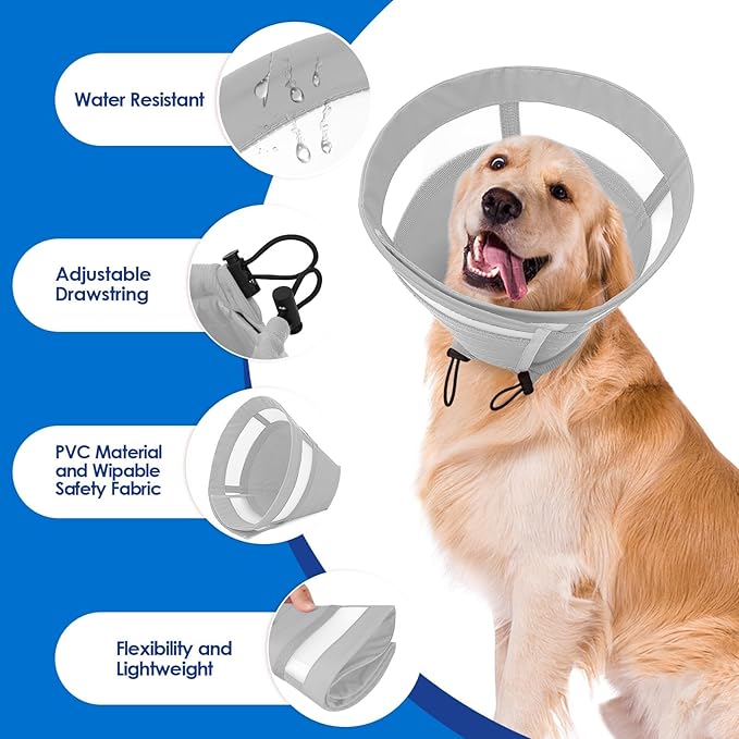 SAWMONG Soft Cone for Dogs – Medium Dog Recovery Collar, Adjustable E-Collar to Stop Licking After Surgery (M, Gray)