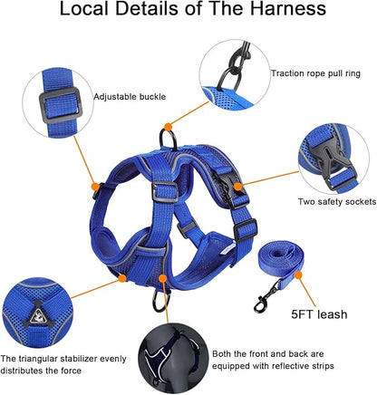 SOLMOONY Small Dog Harness,Soft Mesh Puppy Harness and Leash Set,No Escape Cat Harnesses for Training Walking,Reflective Adjustable Puppy Vest for Small Medium Dogs, Cats (Navy Blue, M)