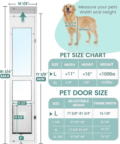 Large Dog Door for Sliding Glass Door - Right Open Amount from Inside - Overall Size: 81 3/4 Inch x 16 1/8 inch, Flap Size: 11.5"(W) x 16.5"(H)