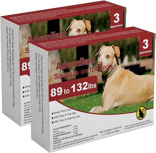 Flea and Tick Prevention for Dogs, Flea and Tick Treatment for Extra Large Dog, Flea & Tick Control, 89-132 Pounds, 6 Doses