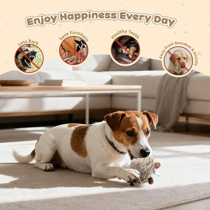 Pawaboo Plush Dog Toy, Non-Toxic Super Soft Faux-Fur Hedgehog Dog Toy Squeak Aninal Toy Stuffed Biting Training Playing Toys for Dog Puppy, Brown