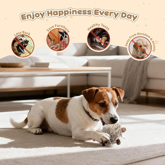 Pawaboo Plush Dog Toy, [2PACK] Non-Toxic Super Soft Faux-Fur Hedgehog Dog Toy Stuffed Biting Training Playing Toys for Dog Puppy, Brown