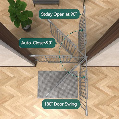 Babelio Baby Gate for Stairs, Kitchen & Doorways, 26-43" W 28" H No Bottom Bar| Easy Installation| One-Handed Operation| Auto-Close| Hardware Mount (Drill Needed) Safety Dog/Pet Gate Indoor (Grey)