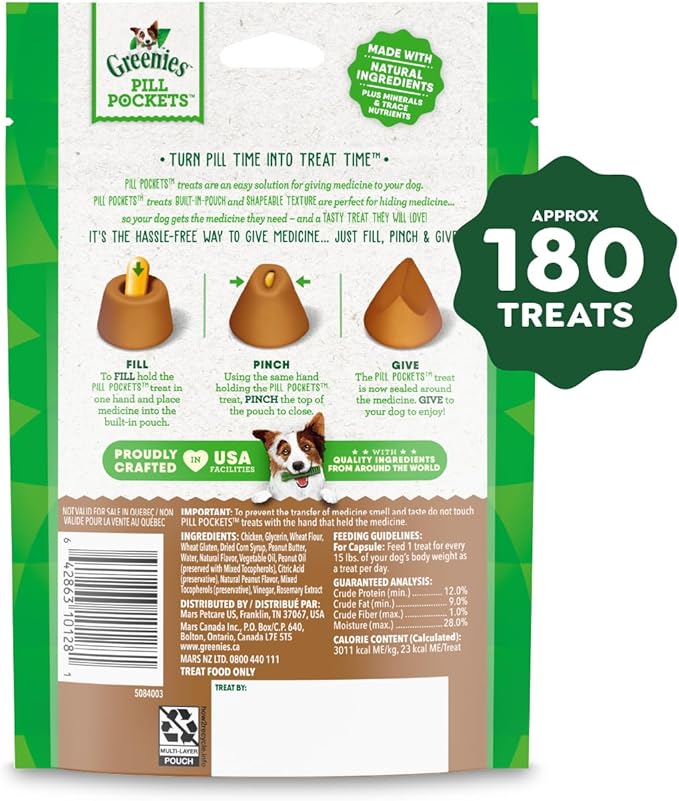 Greenies Pill Pockets for Dogs Large Size, Dog Treat Pouch for Capsule Medication, Peanut Butter Flavor, (6) 7.9 oz. Pouches