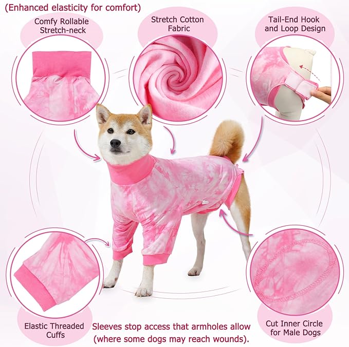 Lukovee Recovery Suit for Dogs - Soft Onesie Dog Surgery Suit for Female Male Dogs, Breathable Surgical Recovery Suit Prevent Licking Spay Recovery Suit Dog E-Collar & Cone Alternative(2XL,Pink)