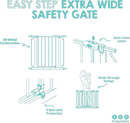 Regalo Safety 29-49" Easy Step Extra Wide Baby Gate for Doorways & Bottom of Stairs, Pressure Mounted Safety Gate with Door for Babies, Toddlers & Pets, Platinum