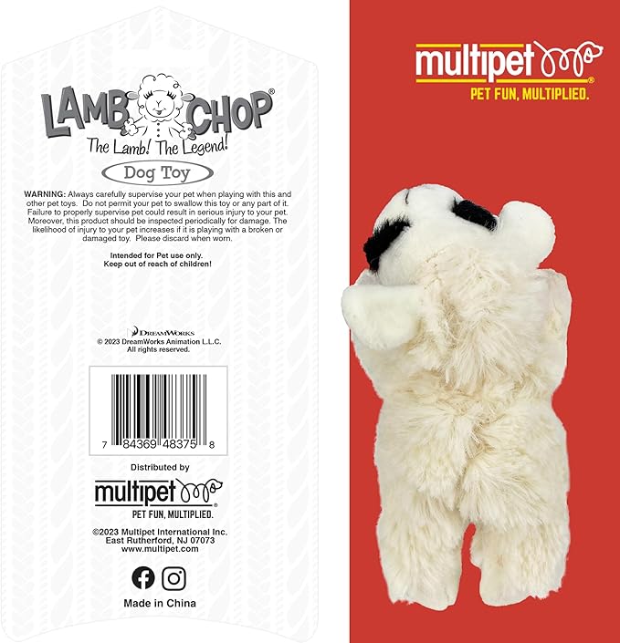 Multipet Lamb Chop Dog Plush Toy - Squeaky Toy for All Dogs - Extra Soft Plush - Stuffed Animal Dog Toy for Cuddling & Playing - Cute Pet Toy (6", Cream)