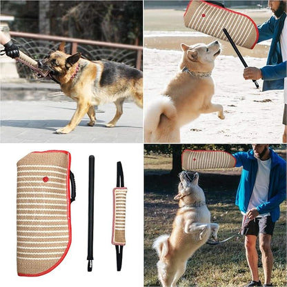 DGSL Dog Training Set - Dog Bite Sleeve, Pillow Tug Toy, Stick - Professional Training Equipment for Biting, Interactive, Fetch, K9, Puppy (Transverse Stripe)