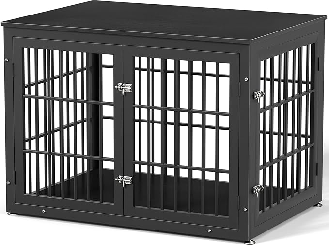 rehomerance 42 Inch Heavy Duty Dog Crate Furniture for Large and Medium Dogs, Decorative Pet House End Table, Wooden Cage Kennel Furniture Indoor, Black