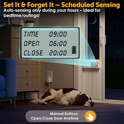 Automatic Sliding Glass Dog Door with Collar Sensor,Large Electric Doggy Door for Sliding Glass Door, Adjustable 76" to 80-11/16" Slider Height,Custom Scheduling & Anti-Pinch,Fit Dog Up to 100 Lbs (L)