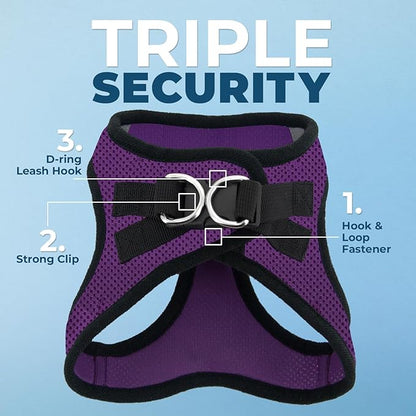 Best Pet Supplies - All Weather Mesh/Plush, Reflective, No Pull Harness for Small, Medium Dogs, Cats - Secure with Hook & Loop Fastener, Buckle, Double D-Rings - Purple/Black Trim, XL