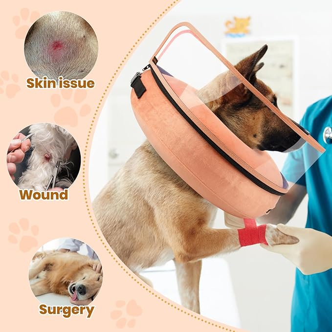 BARKLESS Dog Cone, Inflatable Dog Cone After Surgery, Soft Surgery Collar with Enhanced Anti-Licking Guard Shield for Pets, Patented Protective Donut Collar (Orange, XL (Neck: 18"-23"))
