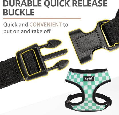 PUPTECK Soft Mesh Dog Harness and Leash Set Pet Puppy Cat Comfort Padded Vest No Pull Harnesses, Checkered Green&White, XS
