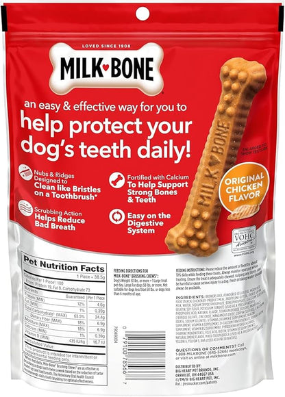 Milk-Bone Brushing Chews Original Chicken Flavor Daily Dental Dog Treats, Large, 8.1 Oz. Bag (Pack of 5)