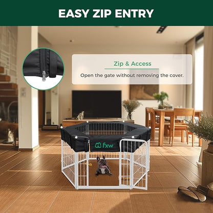 FXW Homeplus Indoor Dog Playpen with Hexagon Mesh Top Cover for Escape Prevention, 24 Inch 6 Panels Heavy Duty Dog Pen for Puppies and Small Dogs, White│Patented