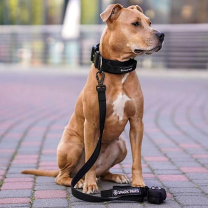 Spark Paws Premium Dog Leash & Poop Bag Set - Heavy-Duty Alloy Hook for Strong Pulling Breeds - Comfortable, Durable & Secure - Black
