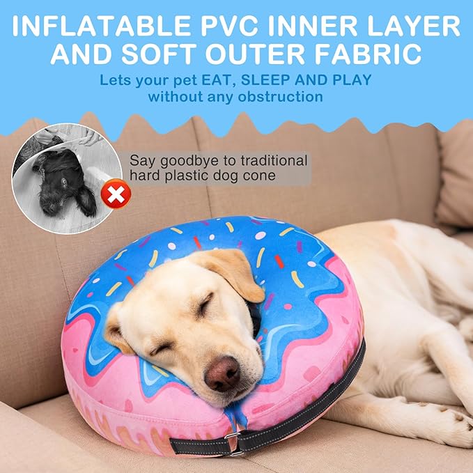 SCENEREAL Dog Cone Alternative After Surgery Donut Collar, Soft Pet Recovery Pillow Collar for Medium Large Dogs, Inflatable Adjustable Neck Collars to Prevent Licking, Donut L