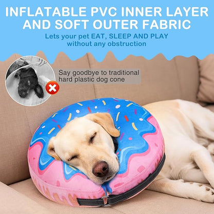 SCENEREAL Dog Cone Alternative After Surgery Donut Collar, Soft Pet Recovery Pillow Collar for Medium Large Dogs, Inflatable Adjustable Neck Collars to Prevent Licking, Donut L