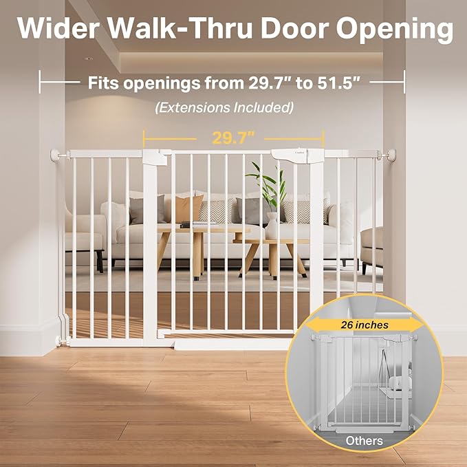 Cumbor 2 Pack 40.6" Wide Auto Close Baby Gate & Cumbor 2 Pack 51.5" Wide Dog Gate, Durable Child Gate for Stairs, Doorways, Easy Walk Thru Dog Gate for House for Doorways