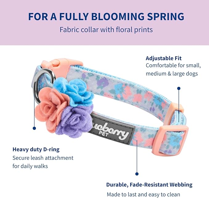 Blueberry Pet Floral Dog Collar with Detachable Flower, Medium, Lavender, Adjustable Neck 14.5"-20", 3/4" Width, Eco-Friendly Buckle, Stylish Dog Collars for Medium Dogs, Safe Puppy Collar