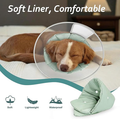 Dog Cone Collar with Snap-on Detachable Soft Liner, Lightweight Transparent Elizabethan Alternative to Stop Licking, for Spay Neuter Surgery Recovery, for Medium Large Small Dogs (Green,S)