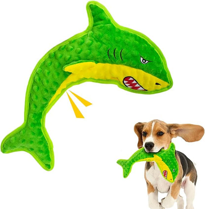 Squeaky Dog Toy No Stuffed Dog Toys,Green Shark Puppy Toys for Small Medium Large Breed pups Teething Interactive Toy to Keep Them Busy, Best Christmas Birthday Gift