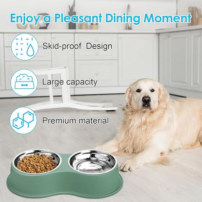 EpetsLove Large Double Dog Water and Food Bowls, Stainless Steel Bowls with Non-Slip Resin Station, Pet Feeder Bowls Food Dish for Small Medium Large Dogs Cats