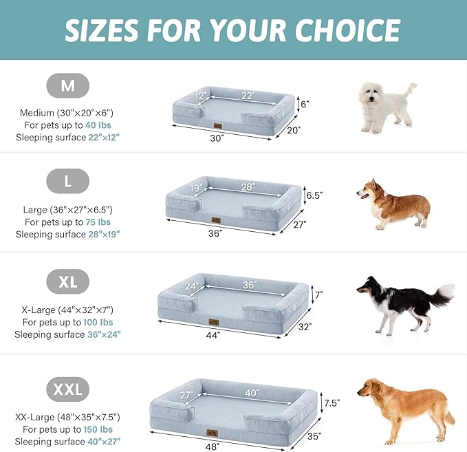 Cooling Dog Bed for Medium Small Size Dogs, Q-Max >0.4 Summer Cool Pet Bed, Orthopedic Foam Dog Sofa with Sides, Bolster Anti-Slip Couch with Washable Removable Cover, M 30x20x6 inch, Blue