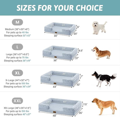 Cooling Dog Bed for Extra Large Dogs, Q-Max >0.4 Summer Cool Orthopedic Foam Pet Sofa Bed with Sides, Bolster Anti-Slip Couch with Washable Removable Cover, XXL 48x35x7.5 inch, Blue