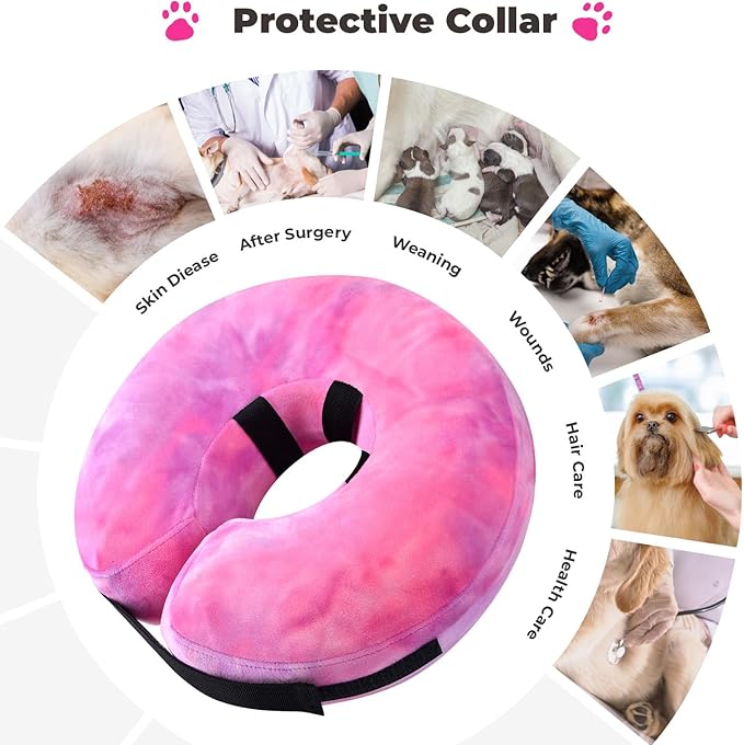 Dog Cone, Uadonile Inflatable Cone Collar for Dogs and Cats, Dog Neck Collar Recovery E-Collar Alternative After Surgery, Elizabethan Collar for Dogs Recovery(Tie-dye Rose Purple, M)
